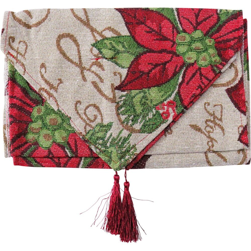 2PK LVD Polyester Table Runner Poinsettia Home/Kitchen/Tabletop Decor 34x180cm