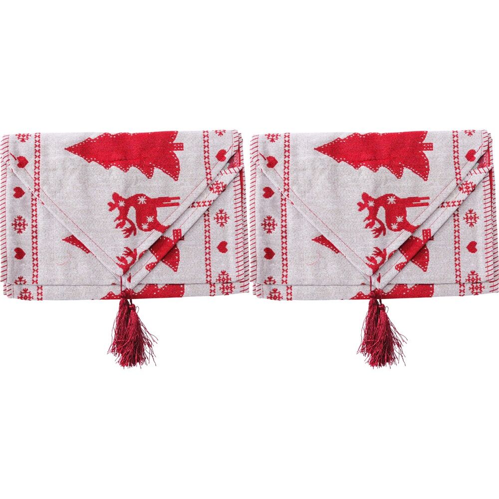 2PK LVD Polyester Table Runner Christmas Deer Home/Kitchen Xmas Decor 180x34cm