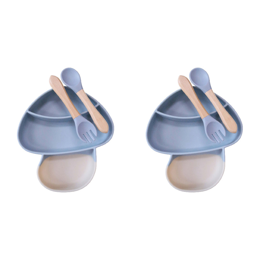 2PK LVD Silicone Mushroom Bowl w/ Spoon & Fork Set 18x18.5cm