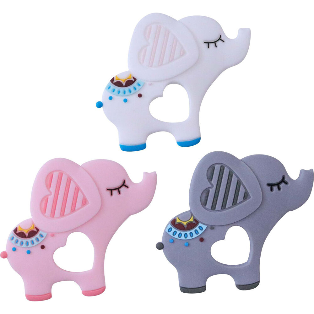 6PK LVD Silicone Baby Teether Toy Elephants 10cm Assorted