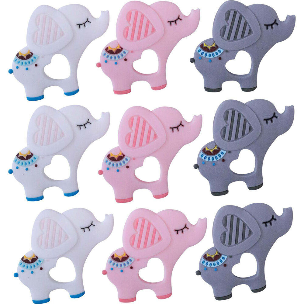 6PK LVD Silicone Baby Teether Toy Elephants 10cm Assorted