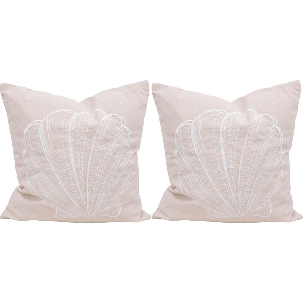 2PK LVD Fan Shell Decorative Home Linen-Look Cushion Pillow 43x43x10cm Natural