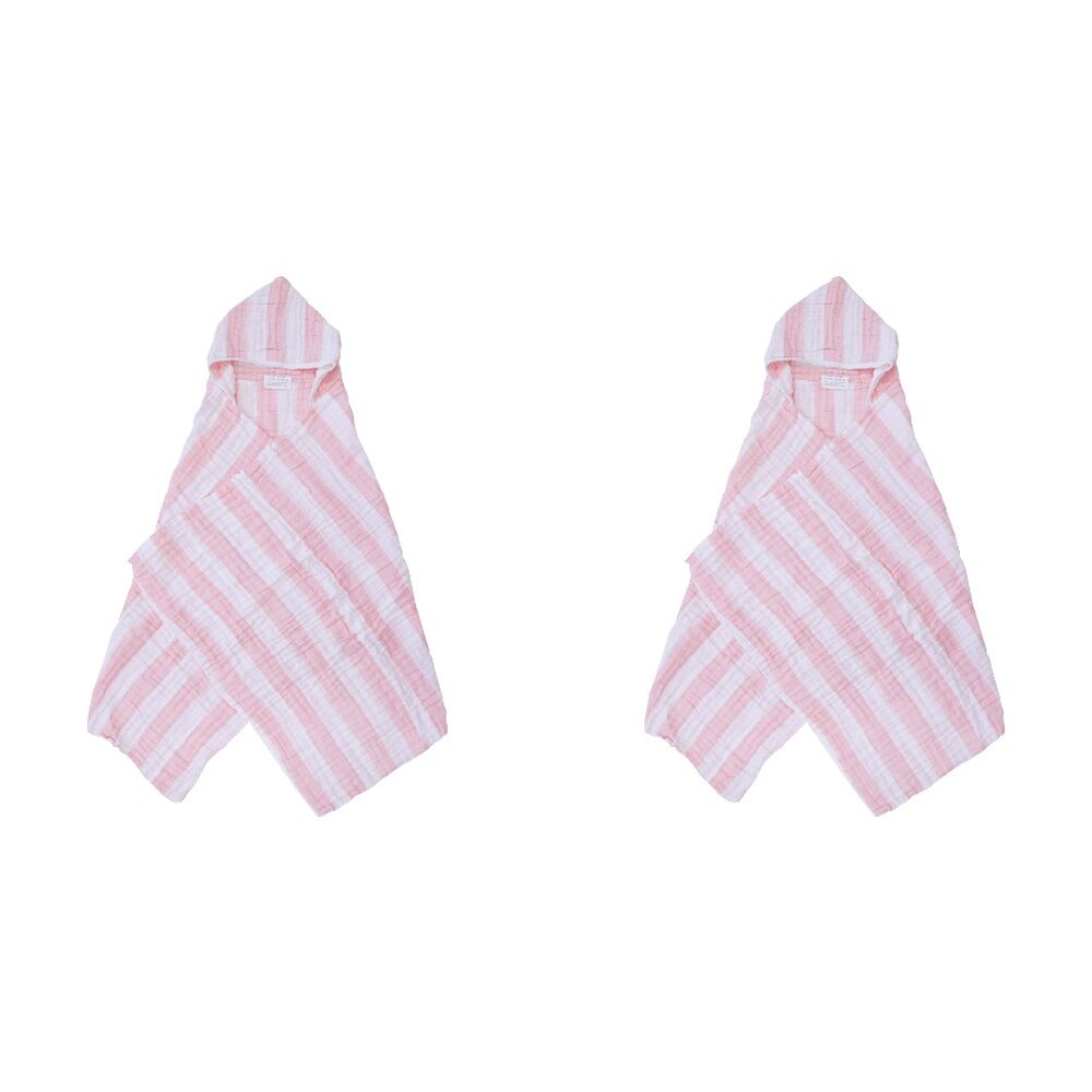 2PK LVD Striped Cotton Hooded Swaddle Baby Wrap 127x66cm - Pink/White