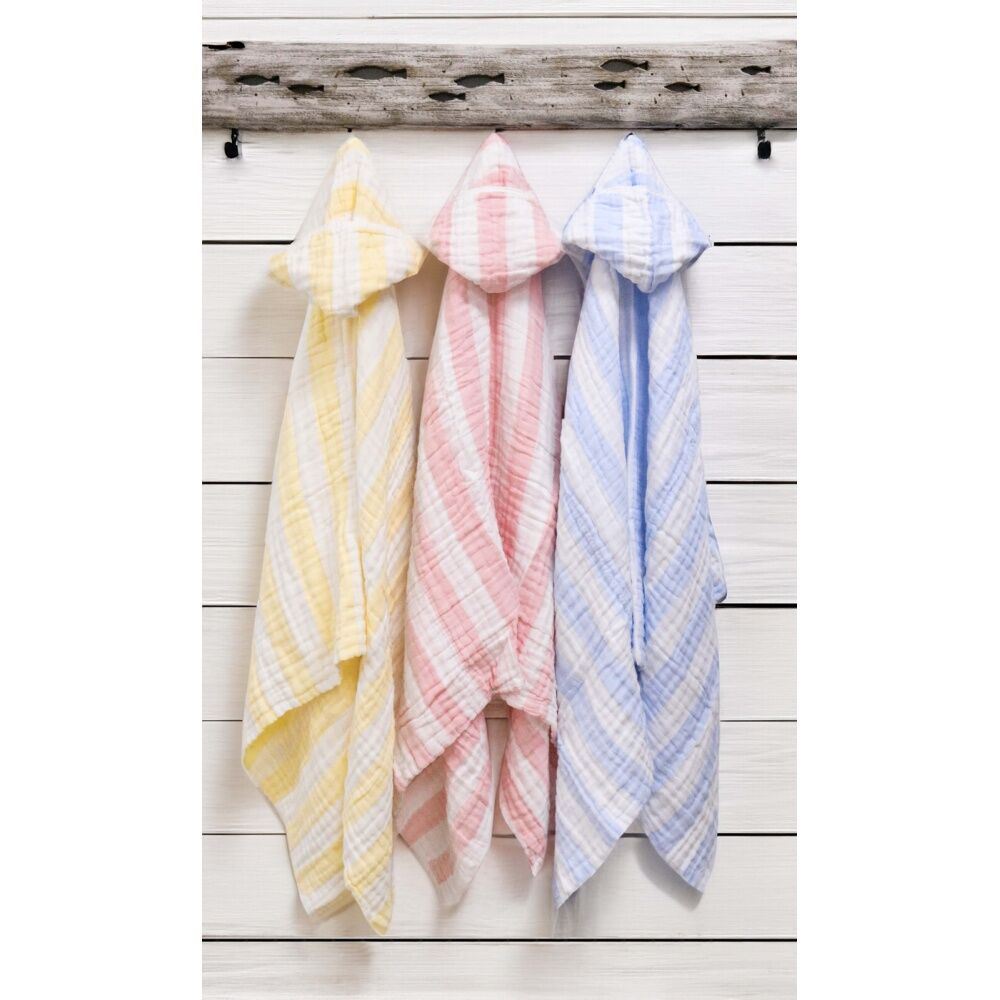 2PK LVD Striped Cotton Hooded Swaddle Baby Wrap 127x66cm - Yellow/White