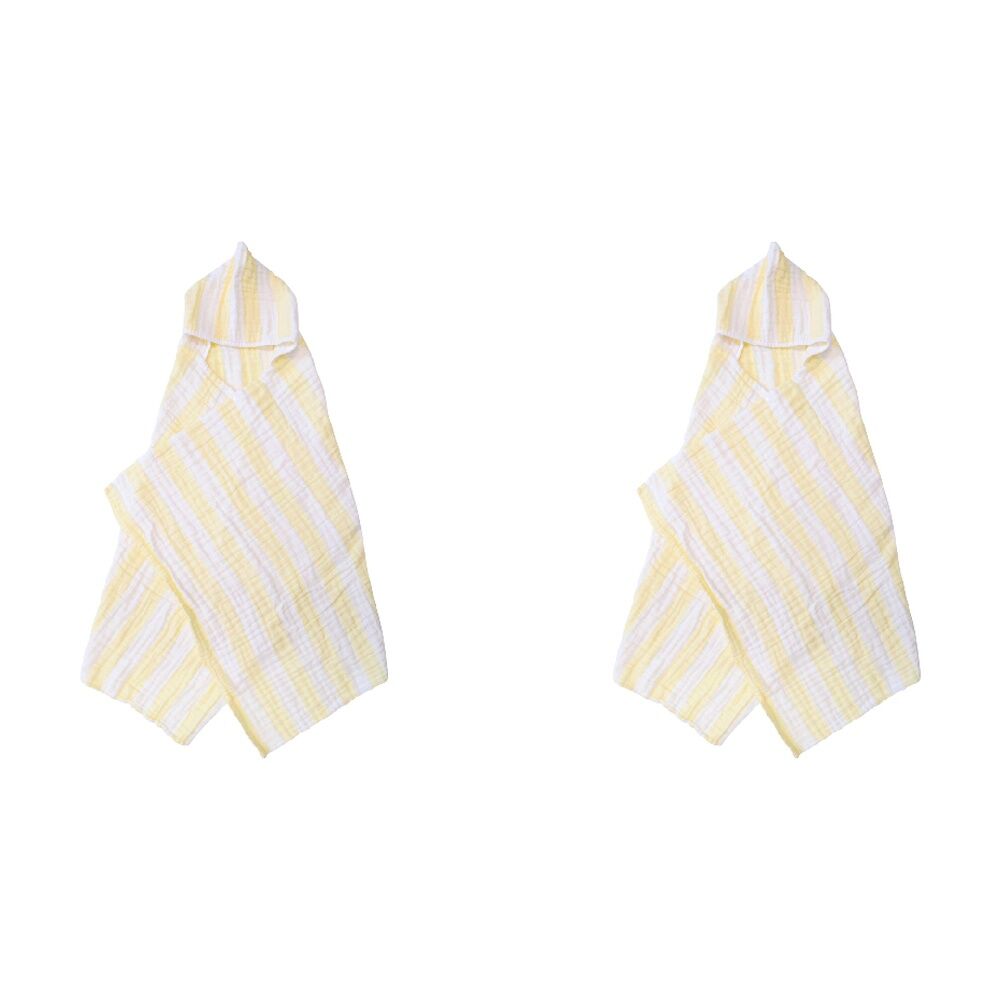 2PK LVD Striped Cotton Hooded Swaddle Baby Wrap 127x66cm - Yellow/White