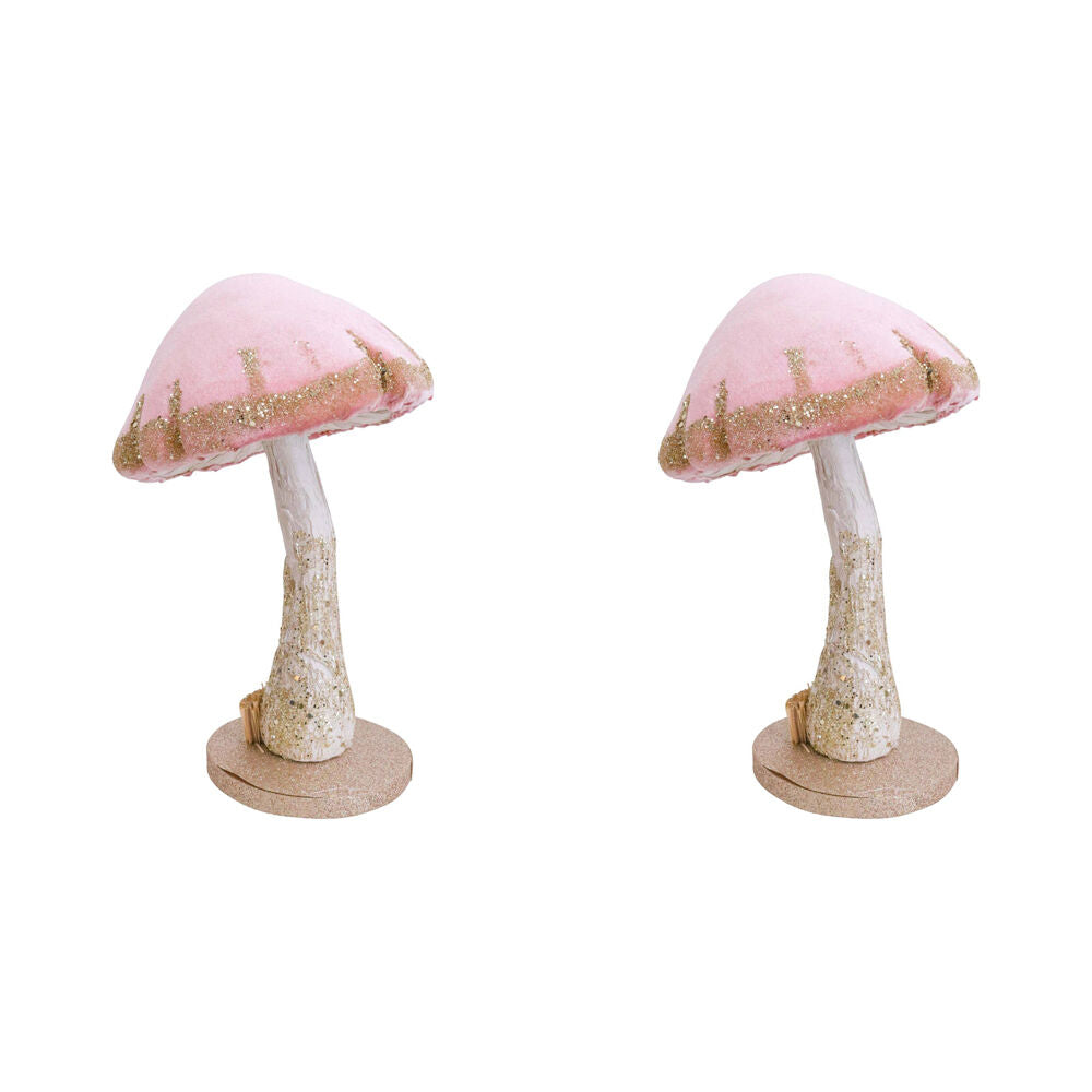 2PK LVD Fairy Toadstool Figurine Decor Large Velvet 26cm - Pink