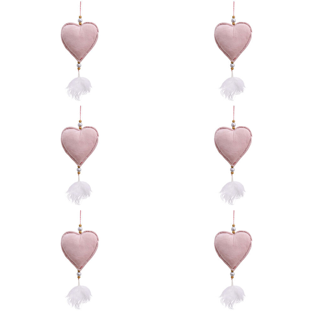 6PK LVD Hanging Heart Ornament Nursery Decor 14cm - Pink Velvet