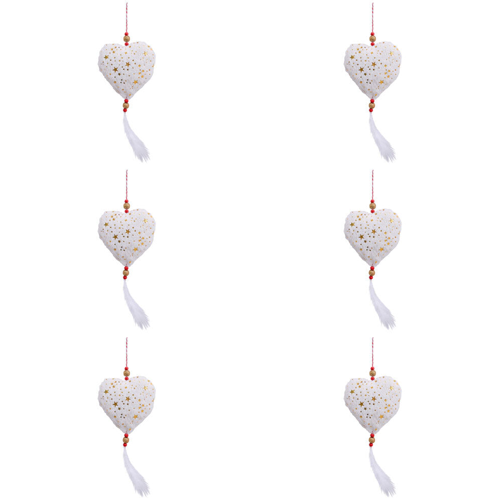 6PK LVD Hanging Heart Ornament Nursery Decor 14cm - White/Gold