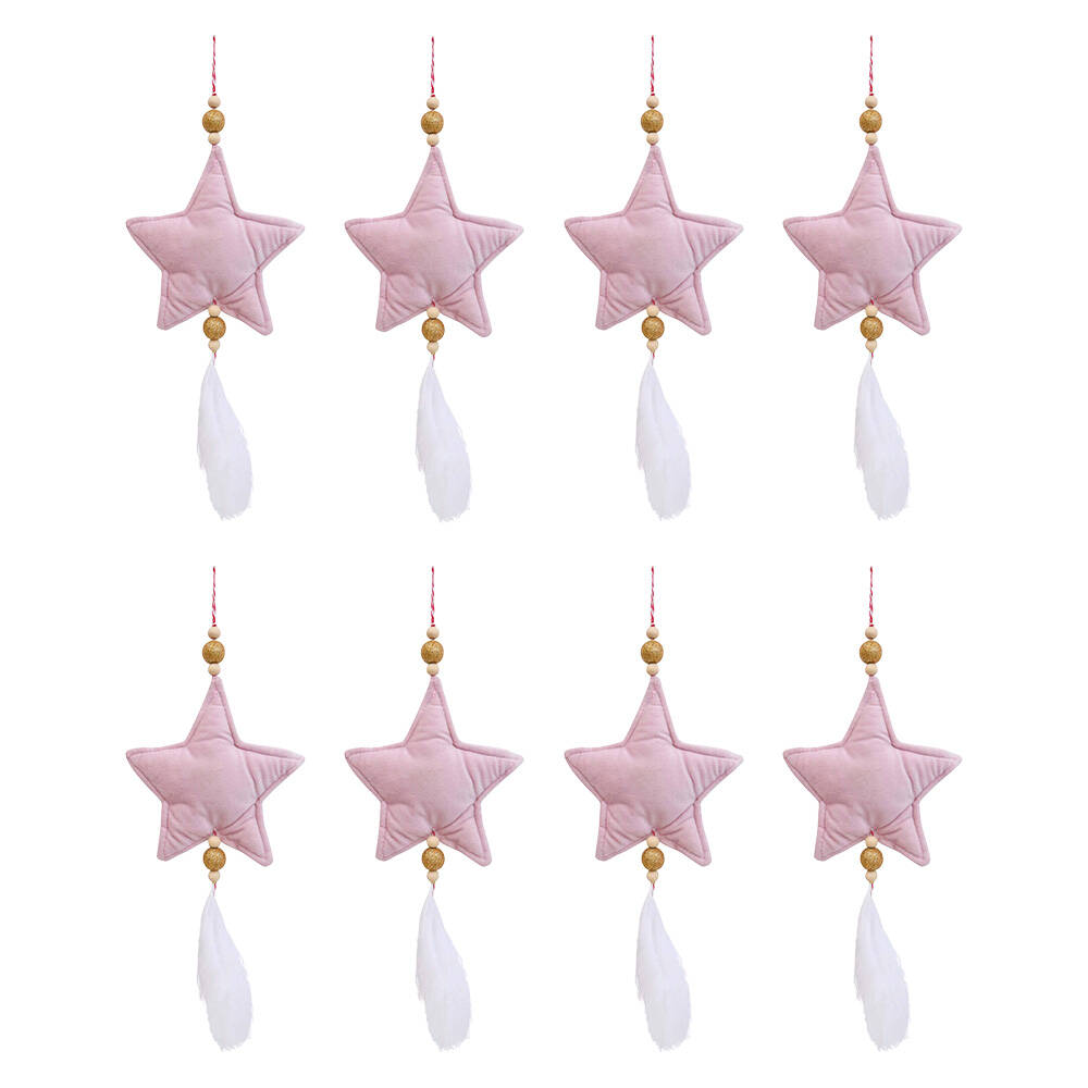 8PK LVD Hanging Star Home Ornament Decor 14x2cm - Pink Velvet