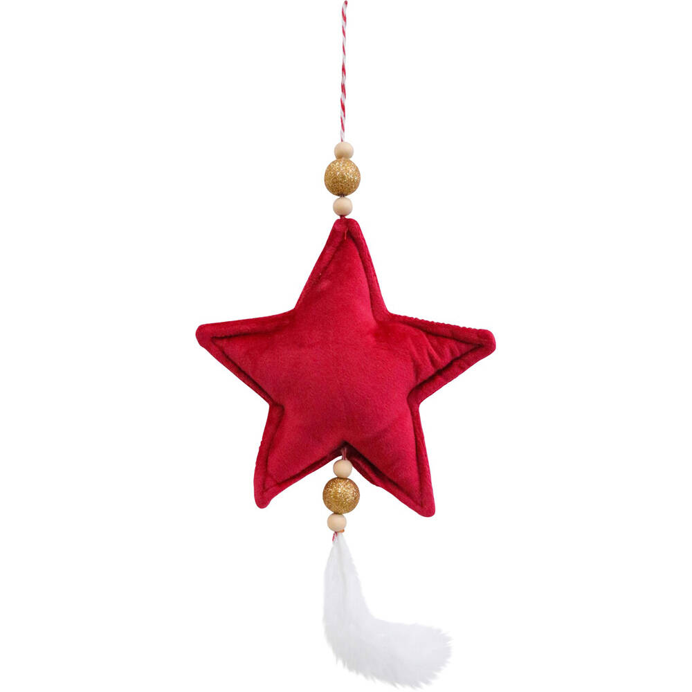 4PK LVD Hanging Star Wine Velvet Christmas Ornament 14cm - Red