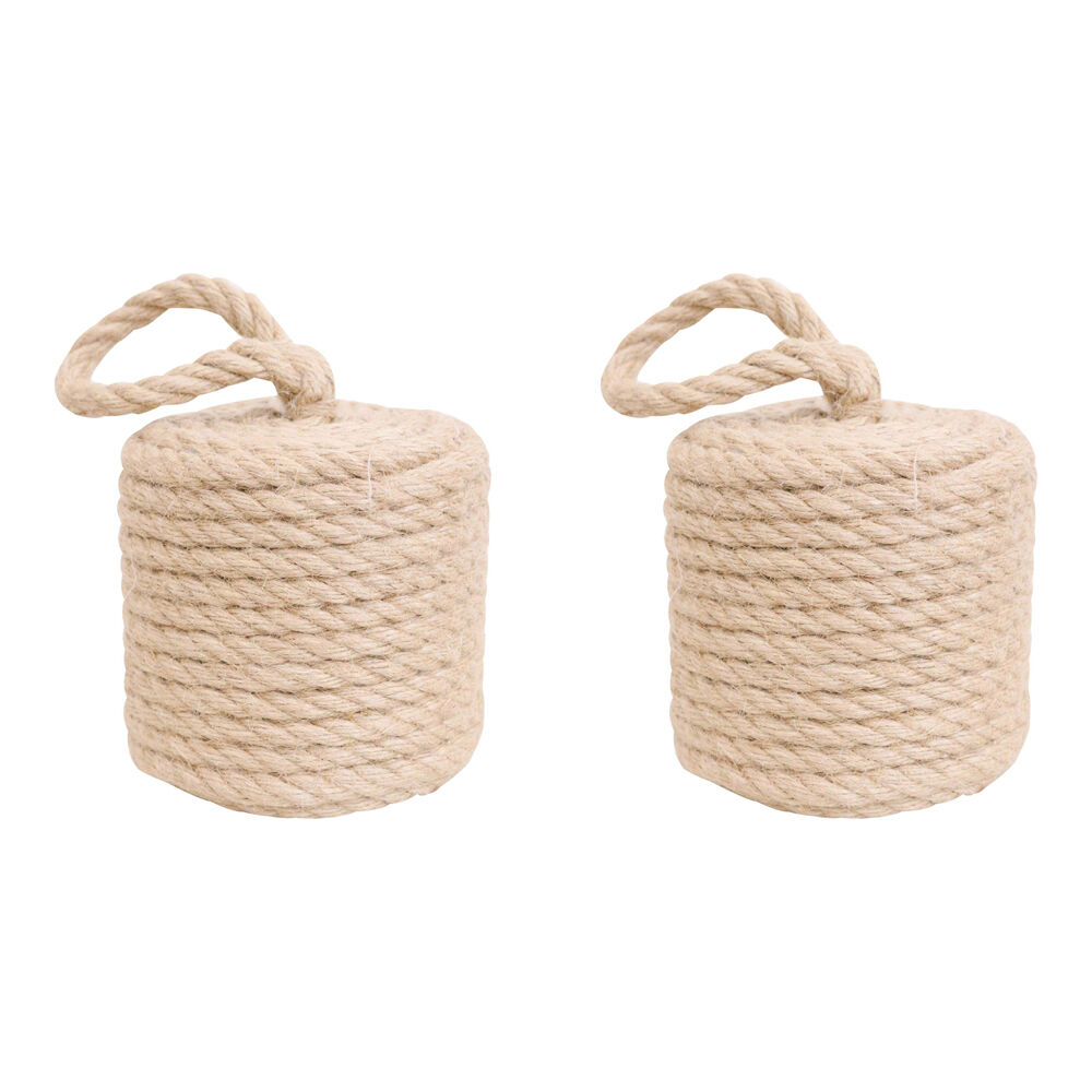 2PK LVD Jute/Concrete Doorstop Rope Cyl w/ Looping Handle 12cm Nat
