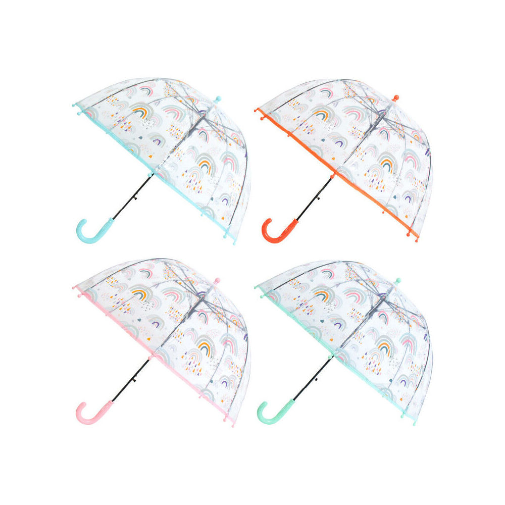 2PK LVD Kids Umbrella Plastic Clear Dome Rainbows Assorted