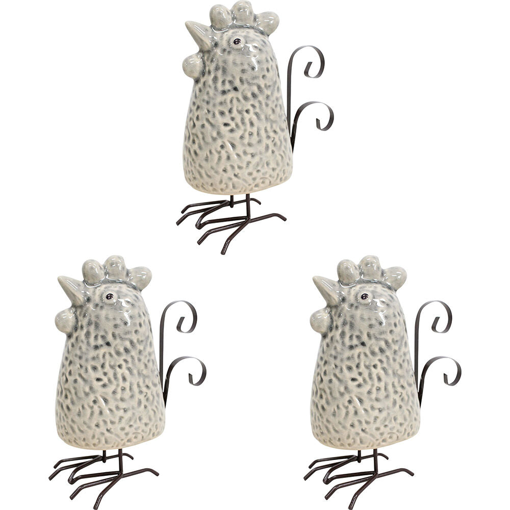 3PK LVD Ceramic Compact Chicken Home Decoration 10x6x15cm Smokey Grey