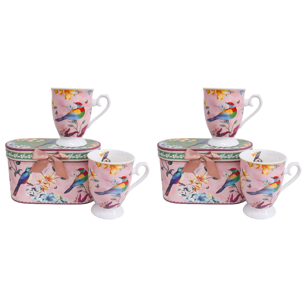 2x 2pc LVD Ceramic Teacups w/ Box Pretty Birds Home/Kitchen Drinkware 11cm