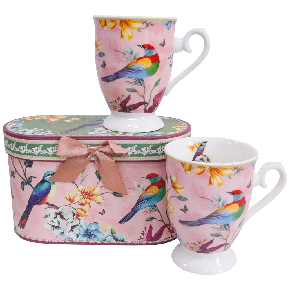 2x 2pc LVD Ceramic Teacups w/ Box Pretty Birds Home/Kitchen Drinkware 11cm