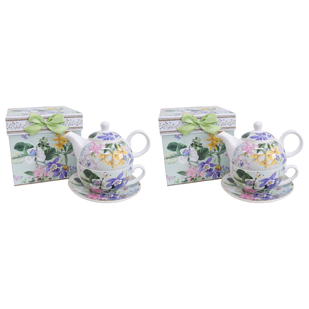 2PK LVD Ceramic Tea Set w/ Box Garden Florals Kitchen Drinkware