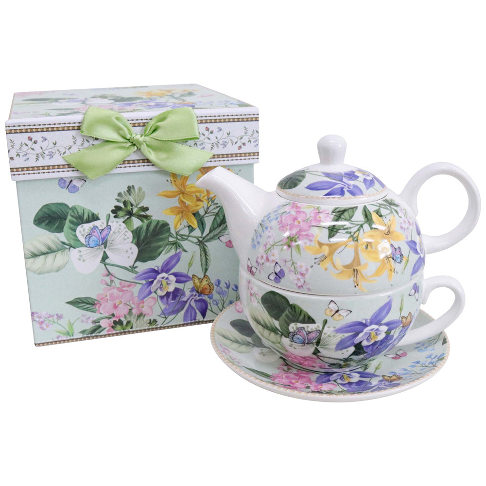 2PK LVD Ceramic Tea Set w/ Box Garden Florals Kitchen Drinkware