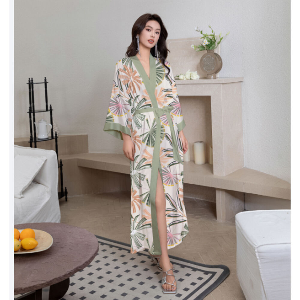 LVD Lightweight Women's Silky Robe Gown Tropics One-Size Multicoloured
