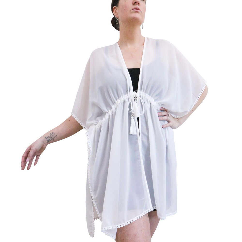 LVD Soft Chiffon Women's Beach Summer Draped Cover-Up 90cm/One-Size White