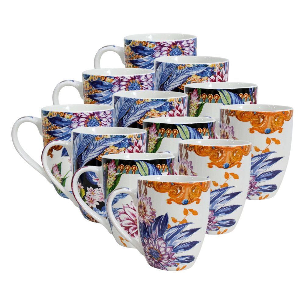 12PK Lavida Ceramic Mugs Bold Florals 10.5x8.5cm - Assorted