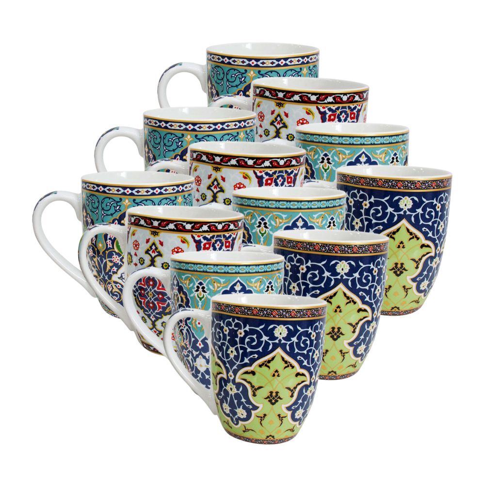 12PK Lavida Ceramic Mugs Arabesque 10.5x8.5cm - Assorted