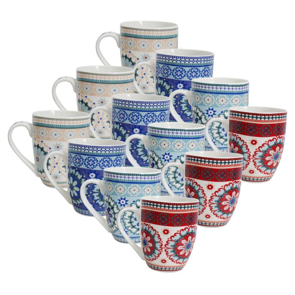 12PK Lavida Ceramic Mugs Moroque 10.5x8.5cm - Assorted