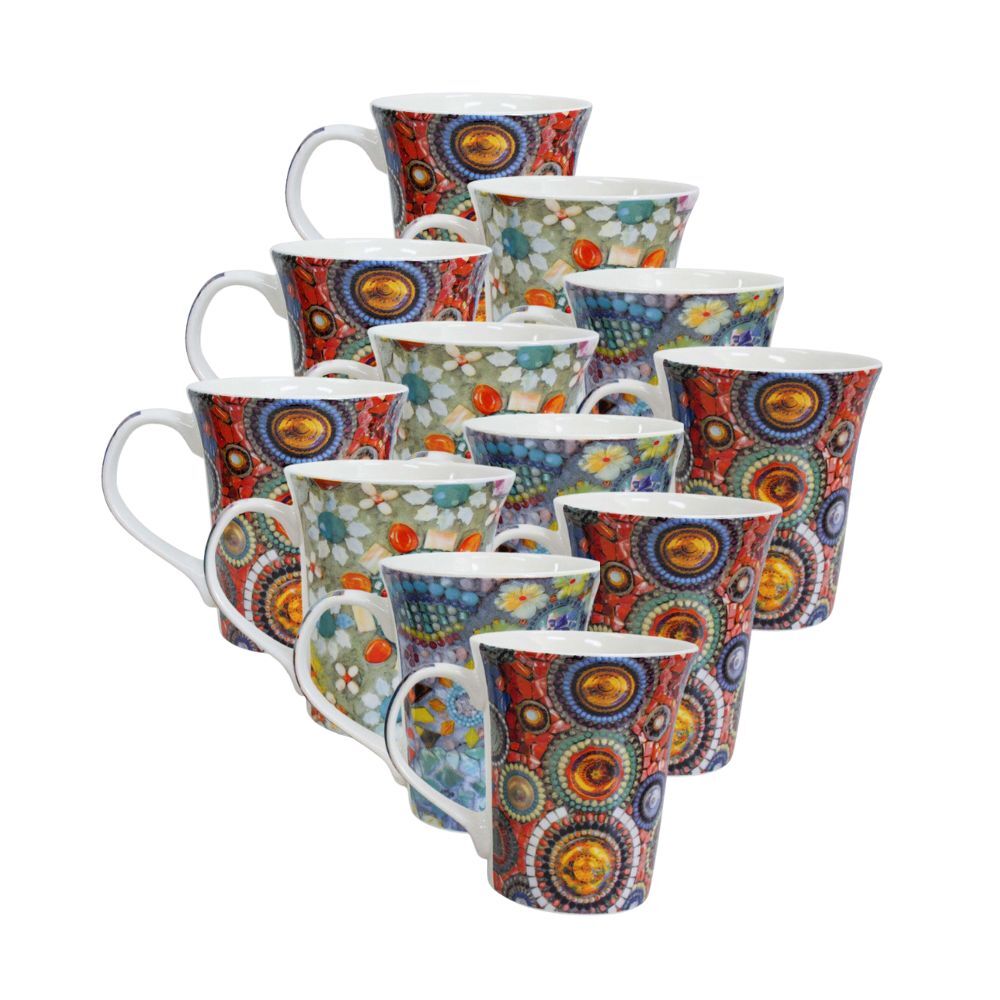12PK Lavida Ceramic Mugs Mosaic 10.5x9cm - Assorted