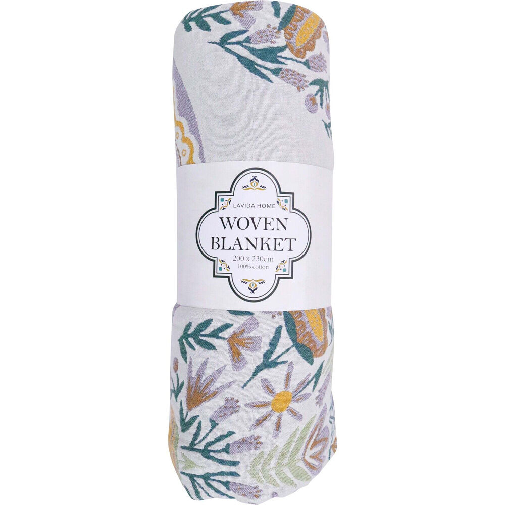 LVD 100% Cotton Pastel Floral Throw Decor Blanket 230x200cm Florence