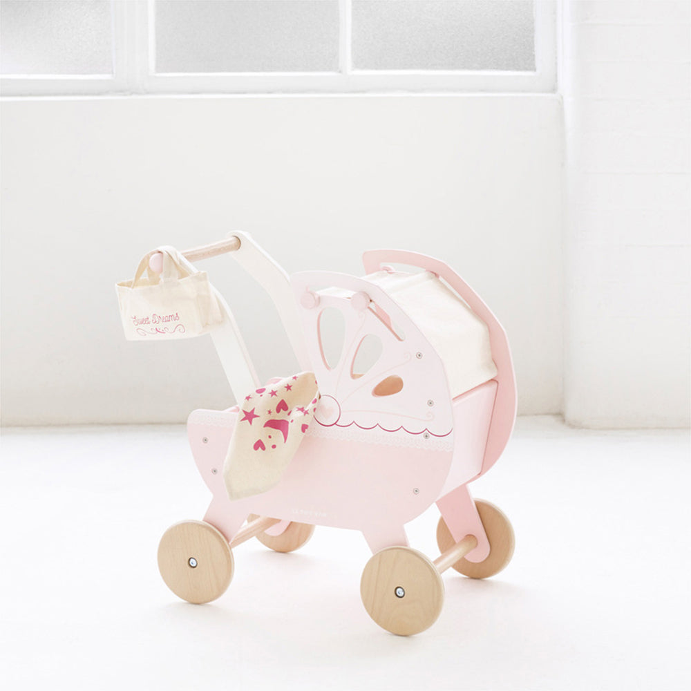 Le Toy Van Honeybake 46cm Sweet Dreams Pram Wooden Toy Kids 3y+ Pink