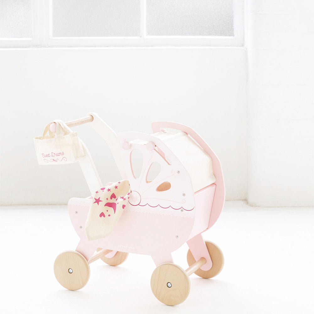 Le Toy Van Honeybake 46cm Sweet Dreams Pram Wooden Toy Kids 3y+ Pink