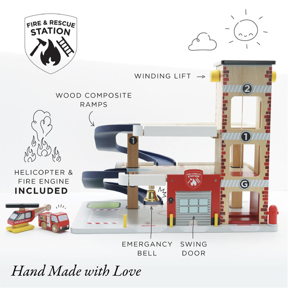 Le Toy Van George's Fire & Rescue Garage Wood Toy Set Kids 3y+