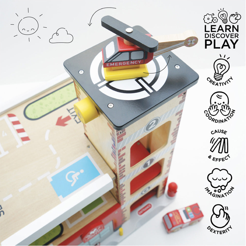 Le Toy Van George's Fire & Rescue Garage Wood Toy Set Kids 3y+