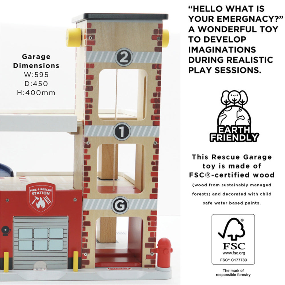 Le Toy Van George's Fire & Rescue Garage Wood Toy Set Kids 3y+