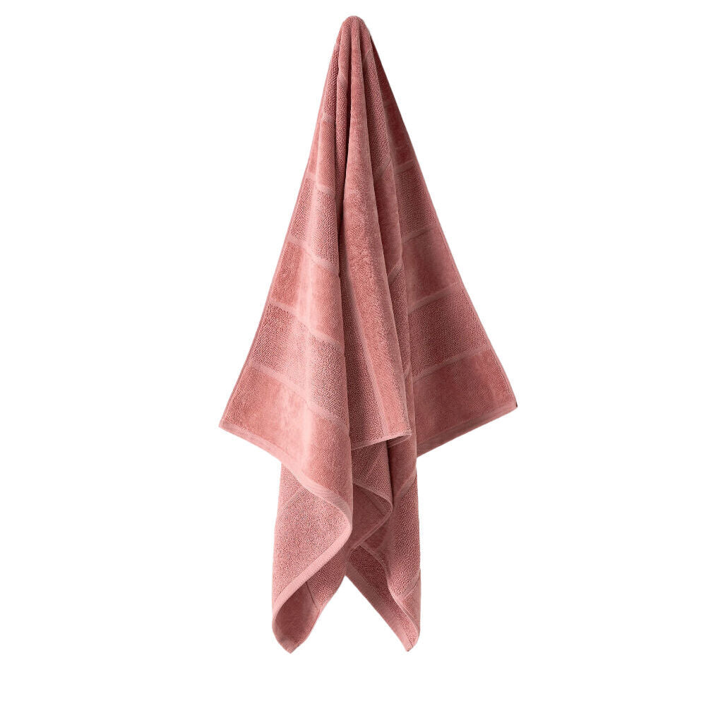 Linen House Velour Stripe Cotton Rosette Bath Sheet 82x170cm - Pink