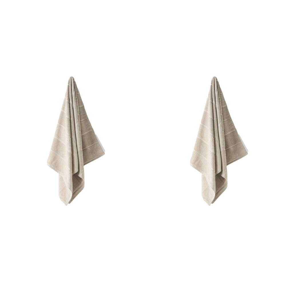 2PK Linen House Velour Stripe Cotton Moonbeam Bath Towel 69x139cm - Natural