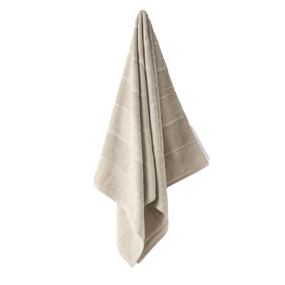 2PK Linen House Velour Stripe Cotton Moonbeam Bath Towel 69x139cm - Natural