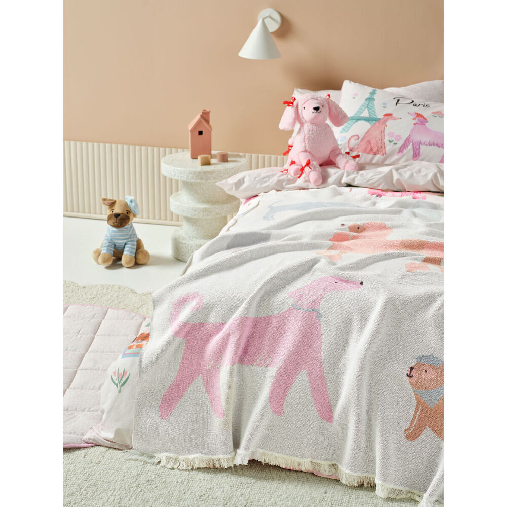 Linen House Kids 19x33cm Paris Poodle Novelty Cushion Pink