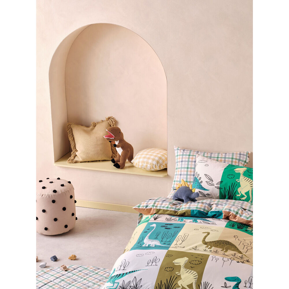 Linen House Kids Cotton Bed Quilt Cover Set Prehistoric Patchwork