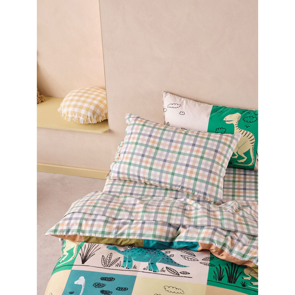 Linen House Kids Cotton Bed Quilt Cover Set Prehistoric Patchwork