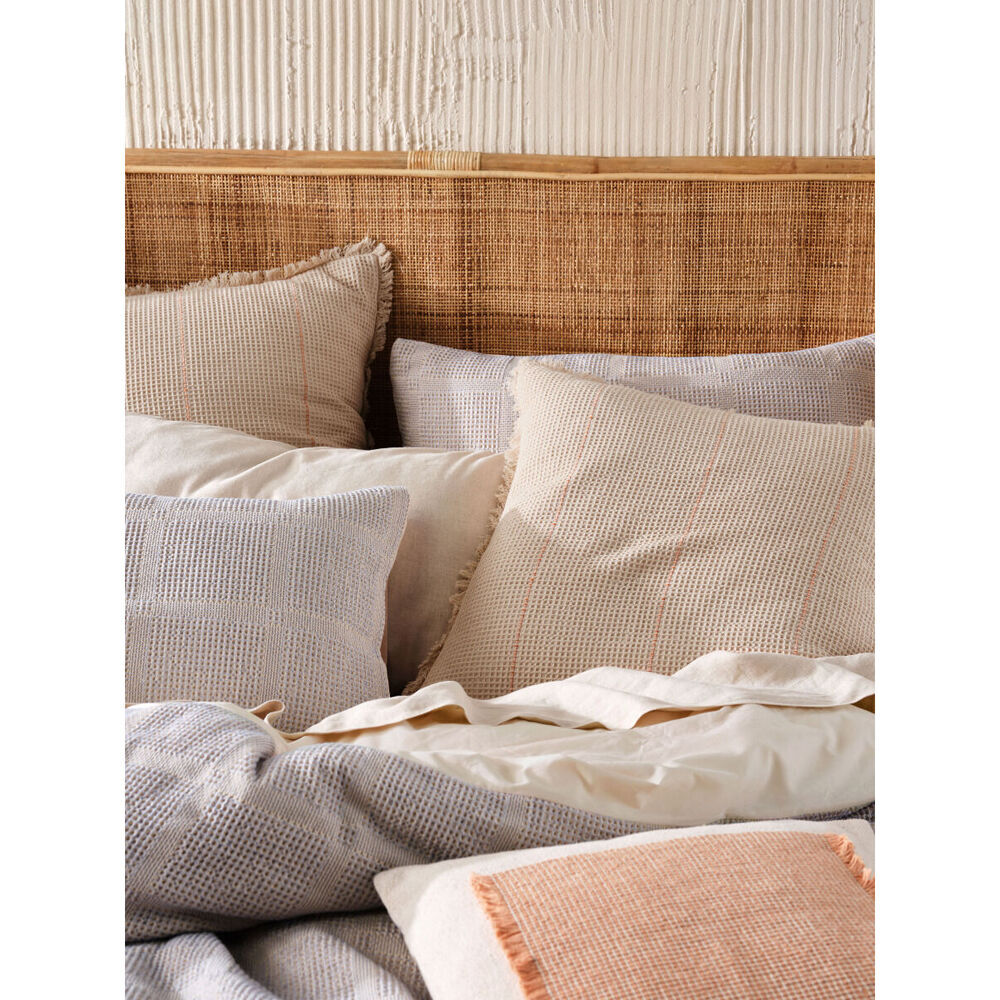 2PK Linen House Galicia European Blue/Sand Pillowcase 65x65cm - Pink