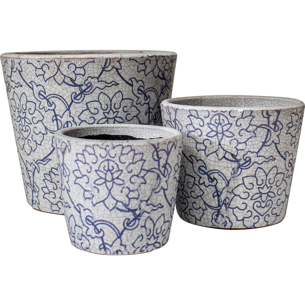 3pc LVD Terracotta Planter Pot Set 15.5x14cm/12x10cm /9x8.5cm Fleur Blue