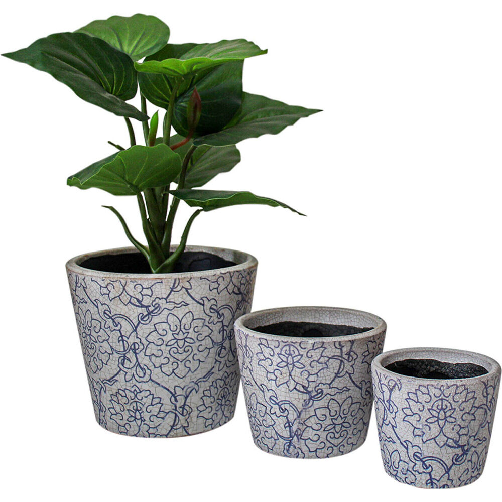 3pc LVD Terracotta Planter Pot Set 15.5x14cm/12x10cm /9x8.5cm Fleur Blue