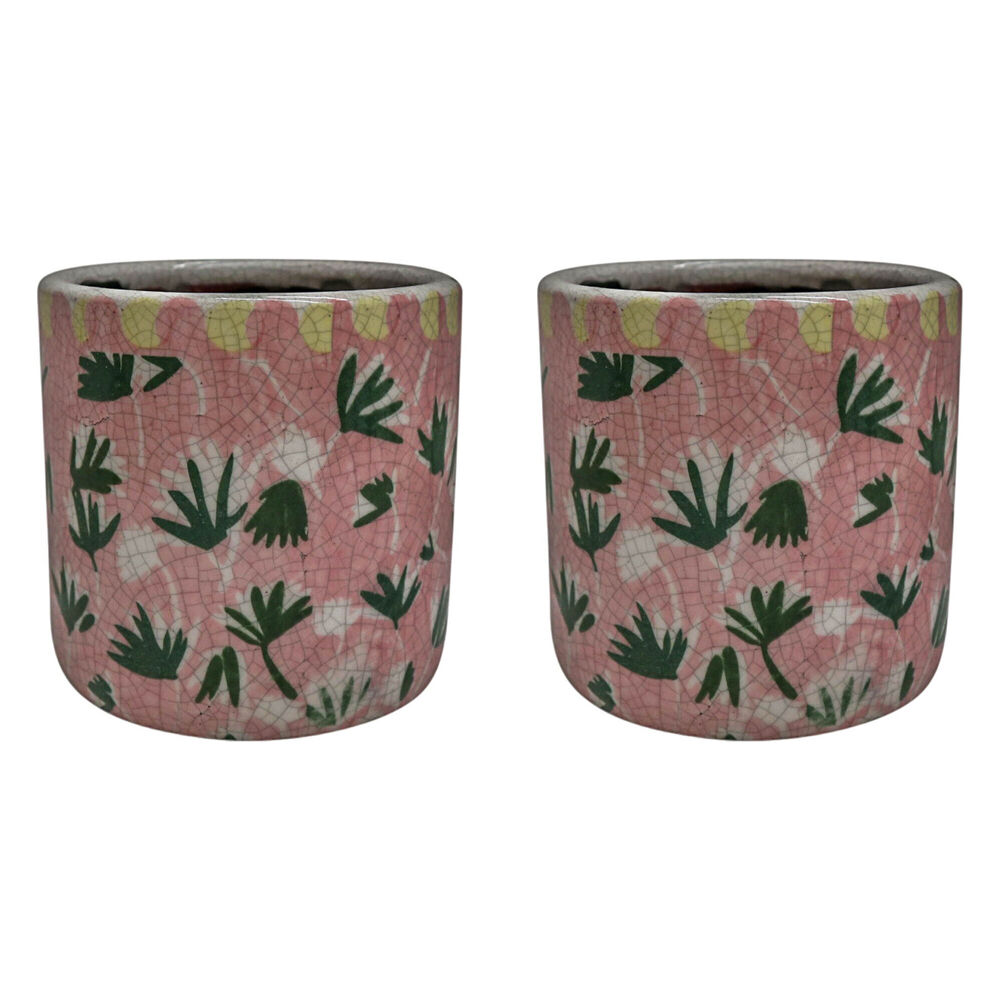 2PK LVD Terracotta Decorative Straight Planter Pot 12.5x12.5cm Funky Pink