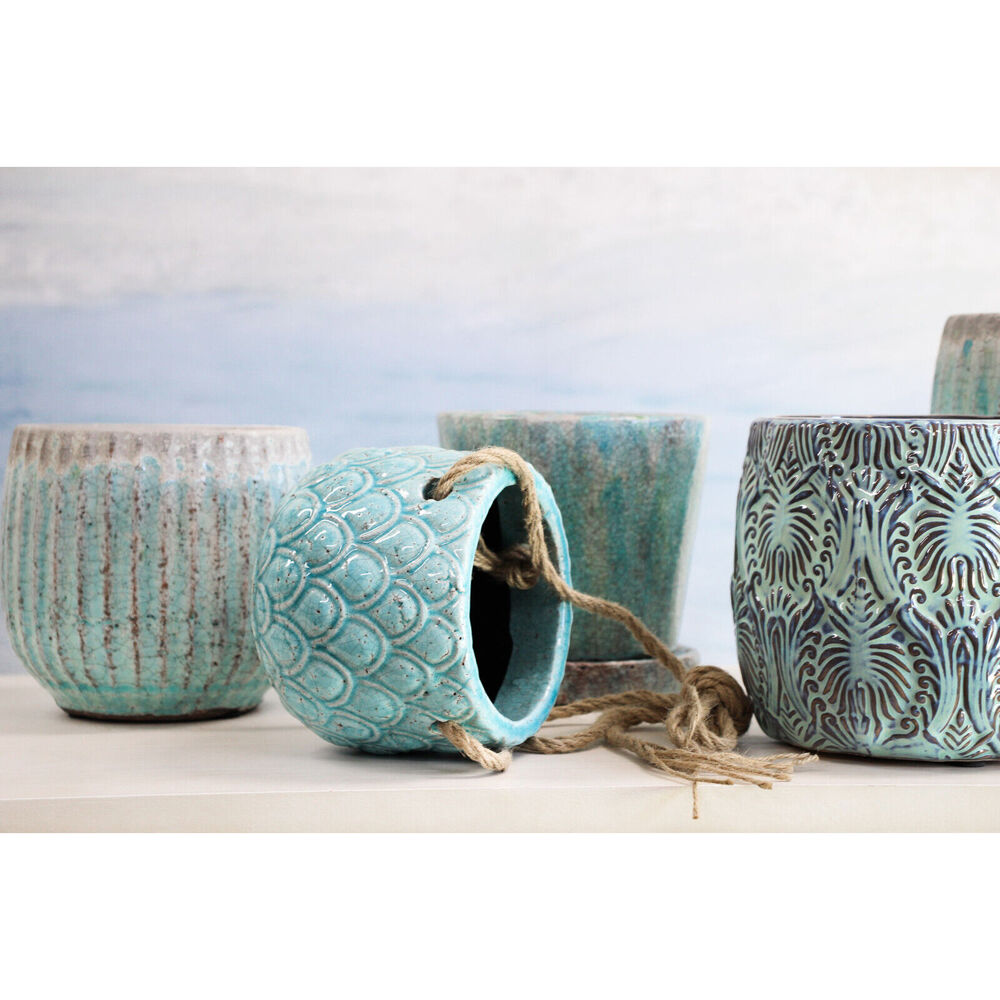 2pc LVD Terracotta Hanging Pot Set 21.5x21.5x16cm/14.5x14.5x12cm Pineapple Sky