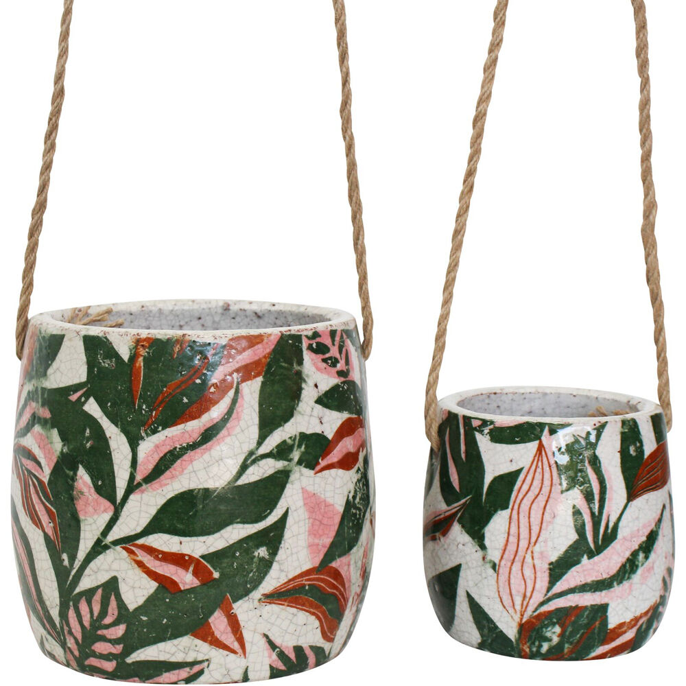 2pc LVD Terracotta/Jute Hanging Pot Set 18x18x17cm/13x13x12.5cm Rainforest
