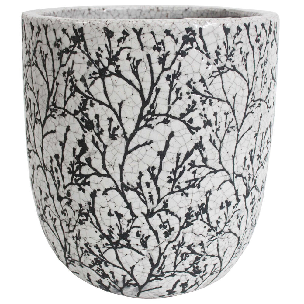 LVD Terracotta Decorative Tall Planter Pot 22x24cm Branching Black