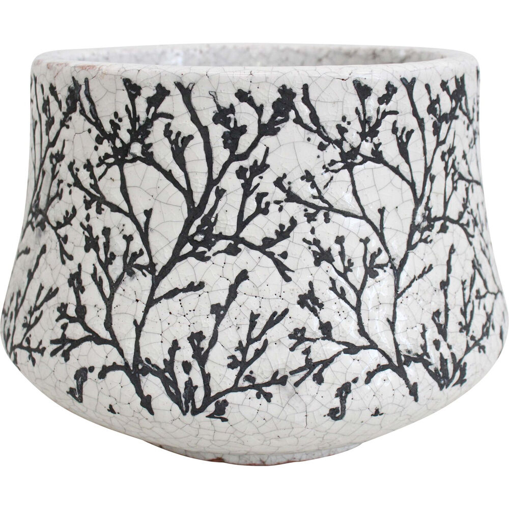 LVD Terracotta Planter Pot Angle Branching Tree 21x15.5cm White/Black