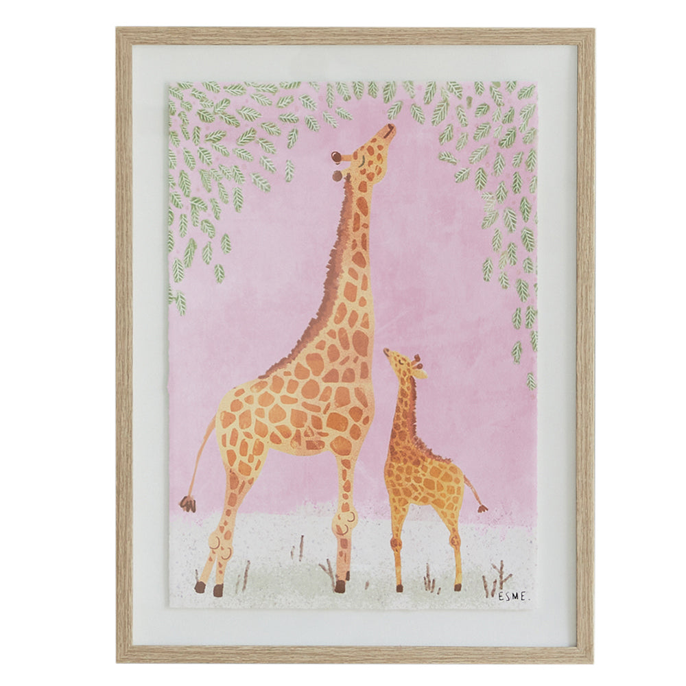 Lorraine Lea Wooden Framed Giraffe Wall Art Brown/Orange 60x45cm