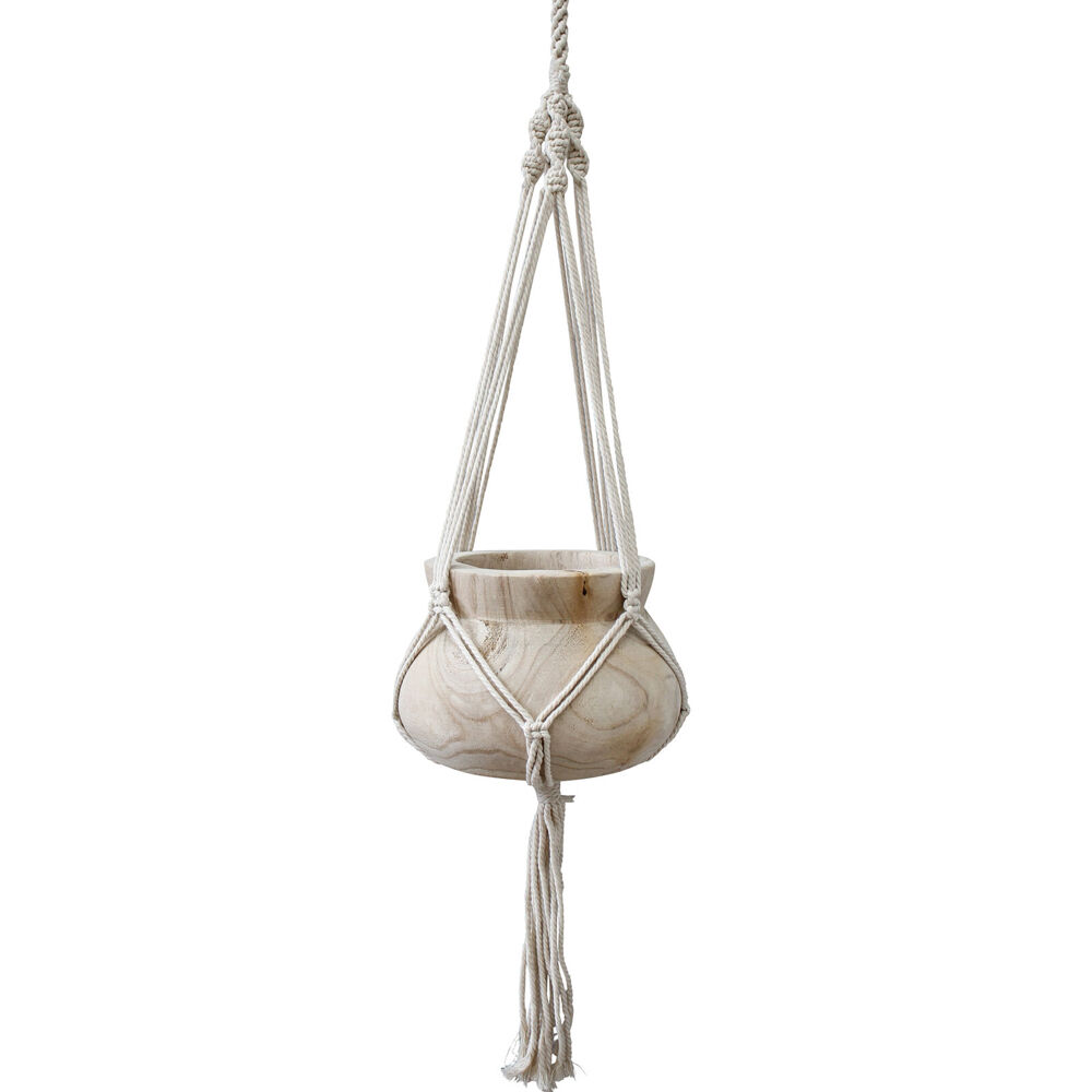 LVD Hanging Rope Paulownia Wood Macrame Bell Decor 21x21x16cm Natural