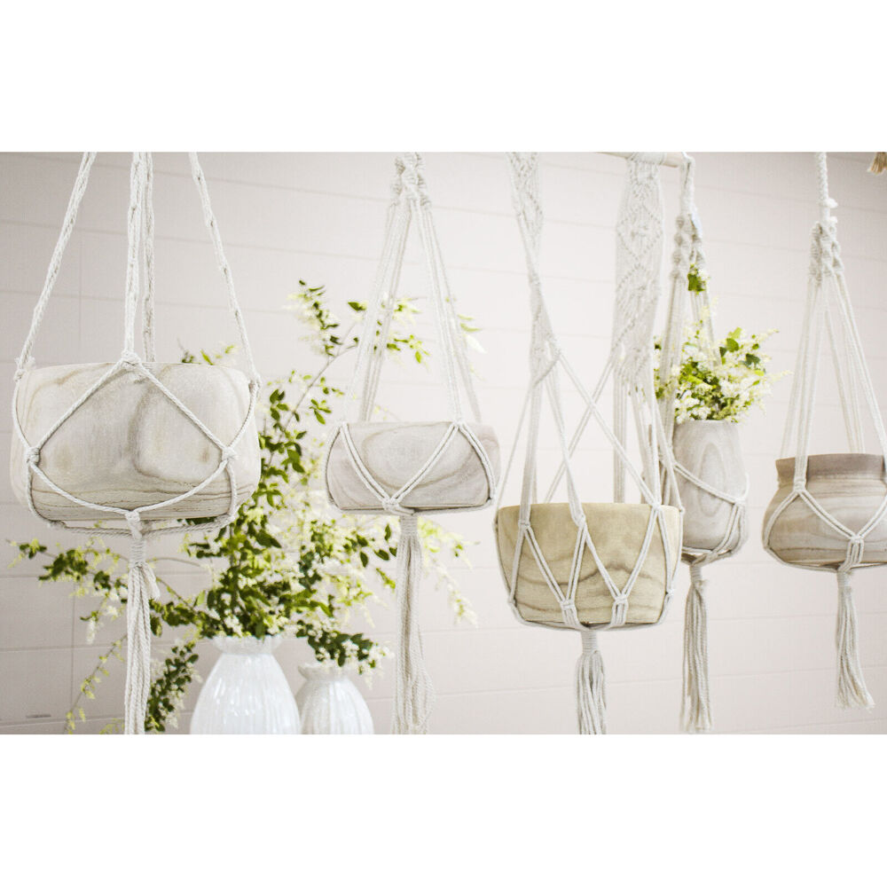 LVD Hanging Rope Paulownia Wood Macrame Bell Decor 21x21x16cm Natural